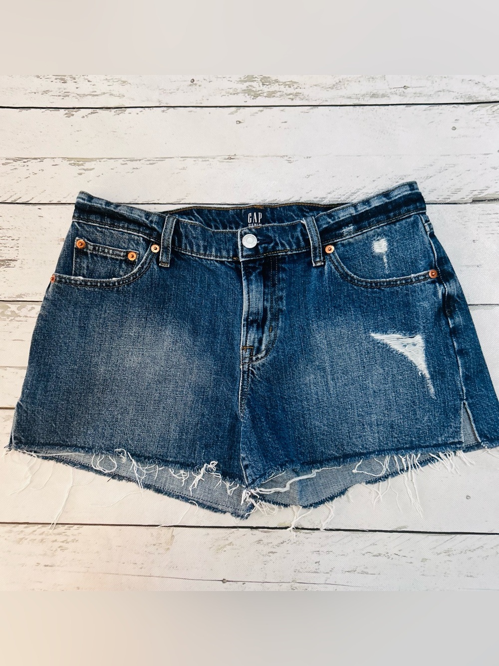 GAP Distressed Dark Blue Denim Cutoff Shorts Sz 28